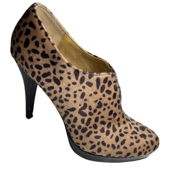 Style & Co. Faux Fur Cheetah Platform Stiletto Ankle Booties Womens Size 6.5 - Picture 1 of 4